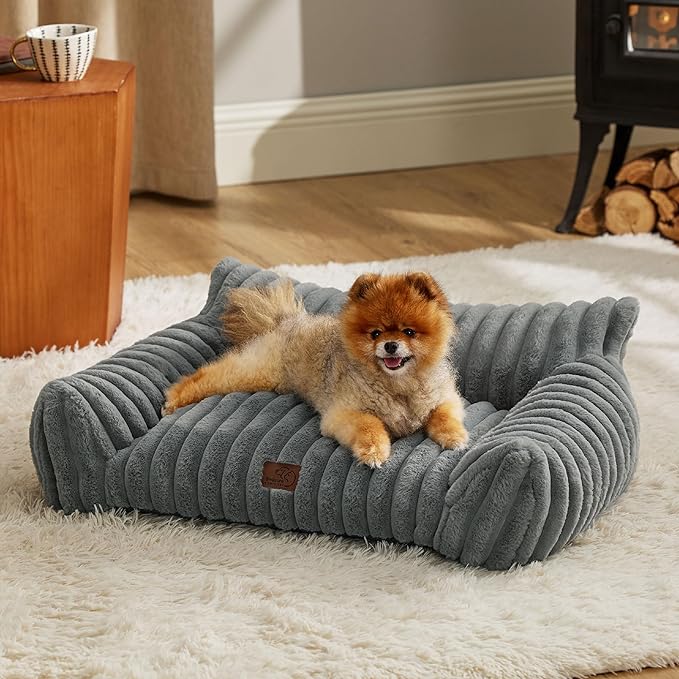 Bedsure Cute Cat Couch for Pets - Fluffy Small Dog Sofa with Premium Soft Corduroy Fleece, Pet Sofa