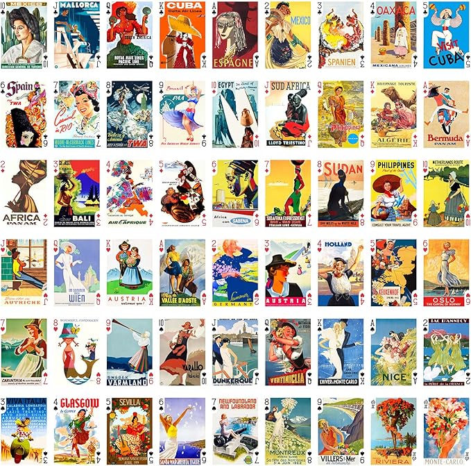 Girls on Travel Posters Playing Cards (Poker Deck 54 Cards All Different) Vintage Retro Travel