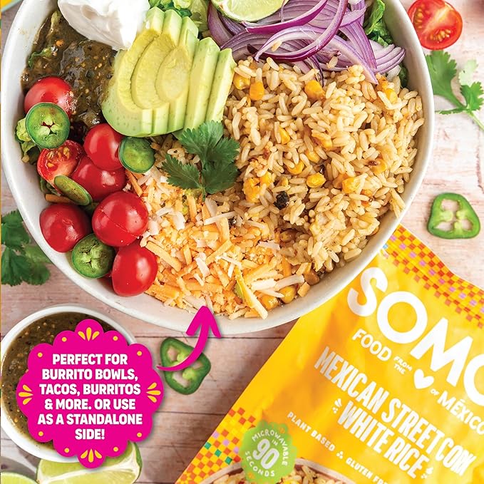 SOMOS Mexican Street Corn White Rice ??Gluten Free, Non-GMO, Vegan & Microwavable Meals Ready to