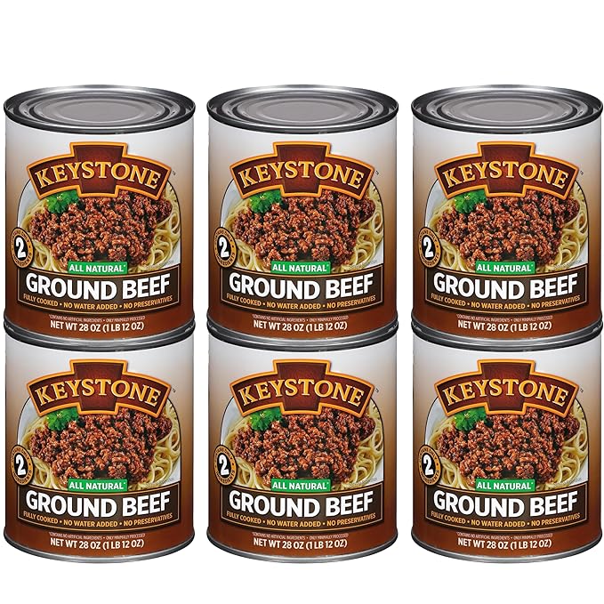 Keystone Meats All Natural Heat and Serve Ground Beef 28 oz – Fully Cooked Canned Meat – Ready to