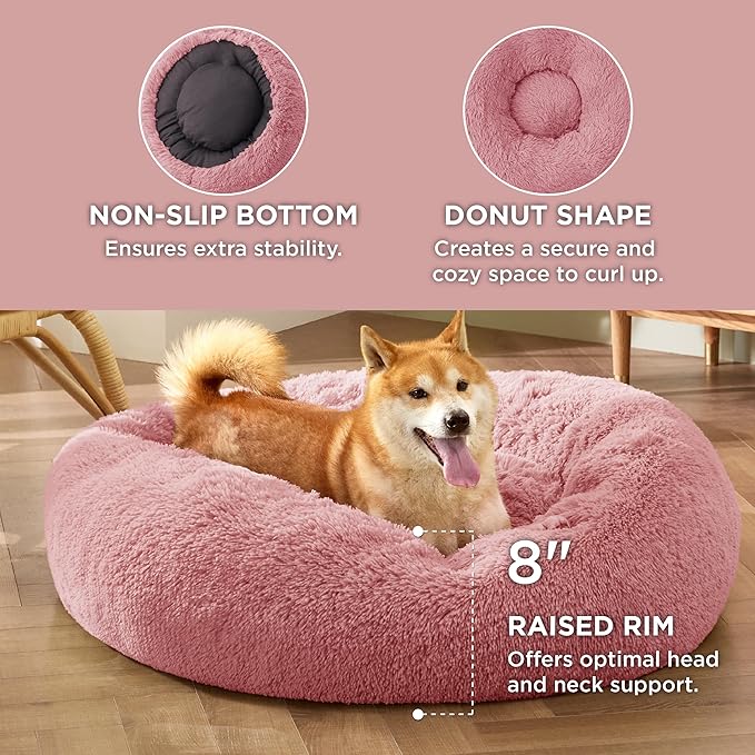 Bedsure Calming Dog Bed for Medium Dogs - Donut Washable Medium Pet Bed, 30 inches Anti-Slip Round