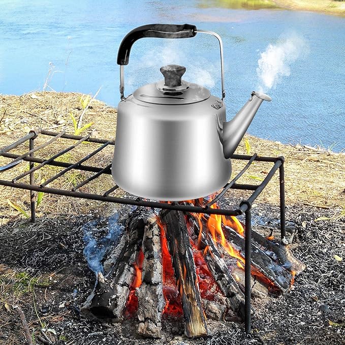 Odoland 4L Camping Kettle Set with 4 Cups, Durable Stainless Steel Camp Tea Coffee Water Pot with 4