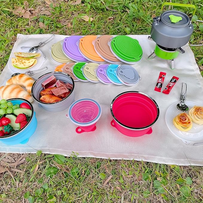 Mess Kit for Camping Silicone Collapsible Bowl Collapsible Cup and Stainless Steel Spoon for