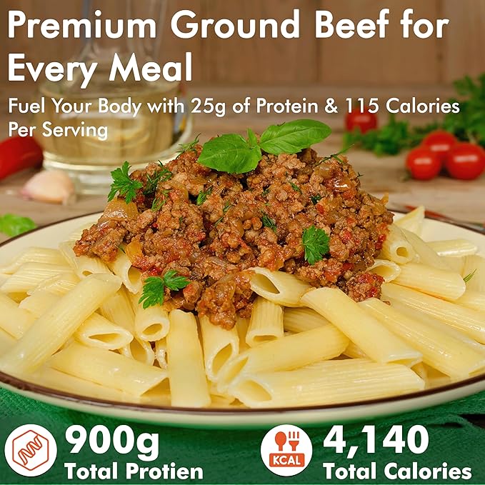 Numanna Freeze-Dried Seasoned Ground Beef Bucket 36 Servings | Over 25g Protein per Serving |