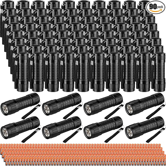 90 Pcs Mini Flashlight 9 LED Handheld Torch Bulk Kids Flashlight Plastic Handheld Flashlights with