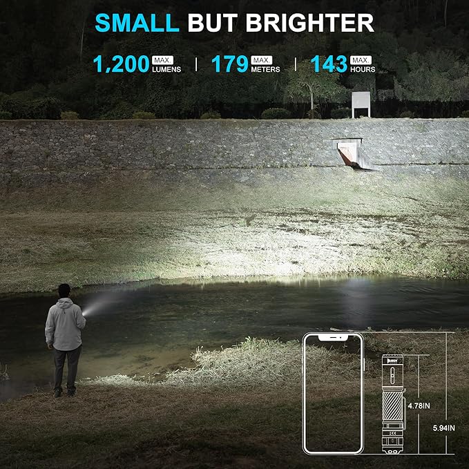 WUBEN C3 Flashlight 1200 High Lumens Rechargeable Flashlights 6 Modes Super Bright IP68 LED
