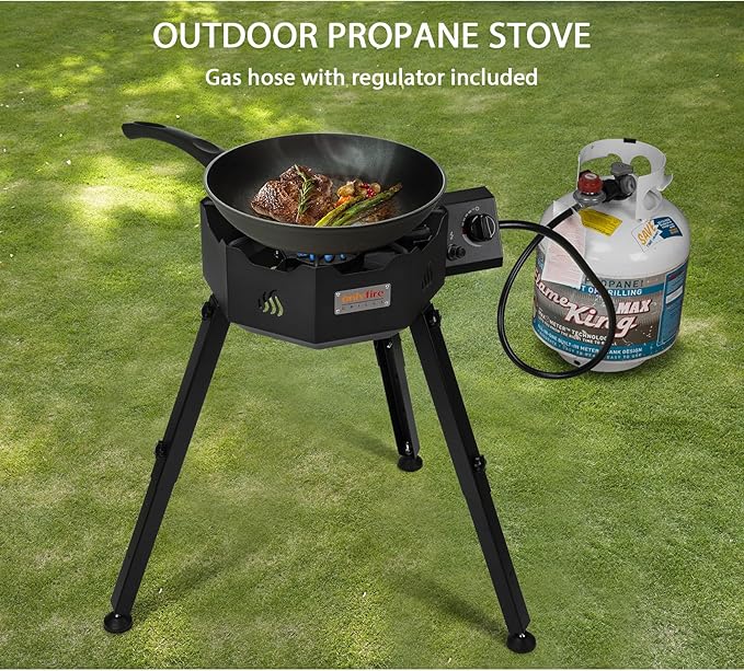 ONLYFIRE Portable Gas Burner with Adjustable Removable Legs, Propane Camping Stove for Backyard RV