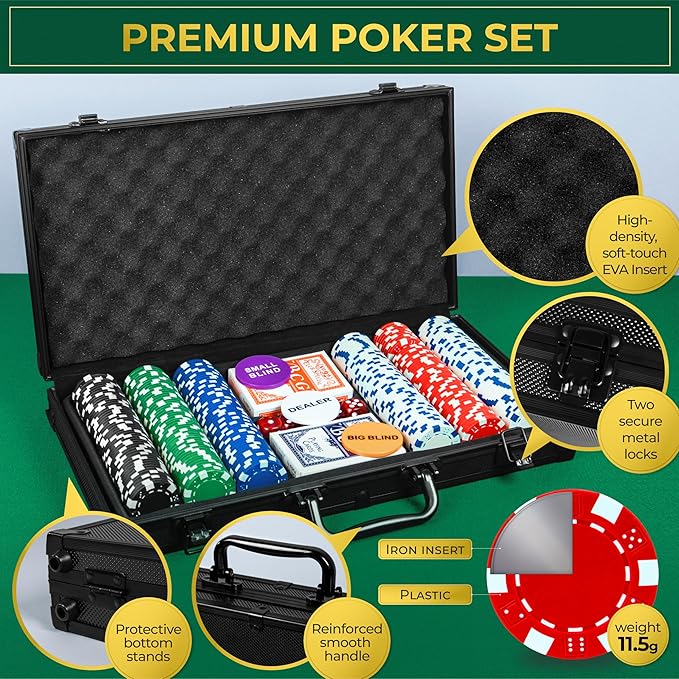 Poker Set with 300 Poker Chips 11.5 Gram for Texas Holdem ??Professional Weight Poker Chips Set