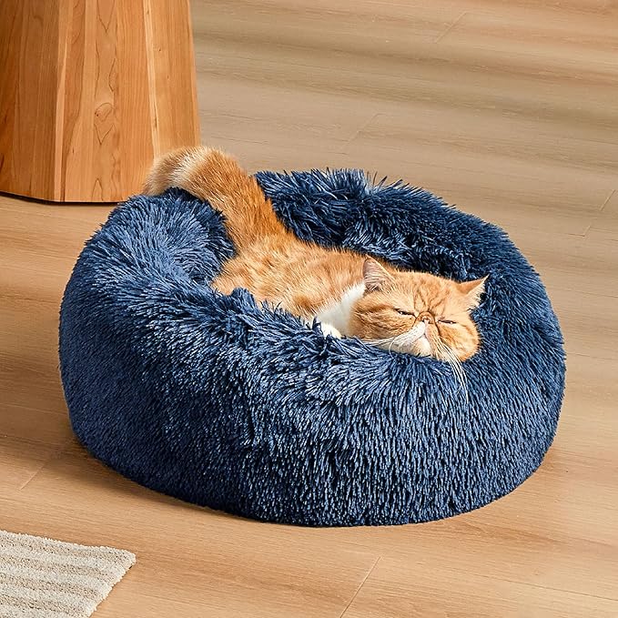 Bedsure Calming Cat Beds for Indoor Cats - Small Cat Bed Washable 20 inches, Anti-Slip Round Fluffy