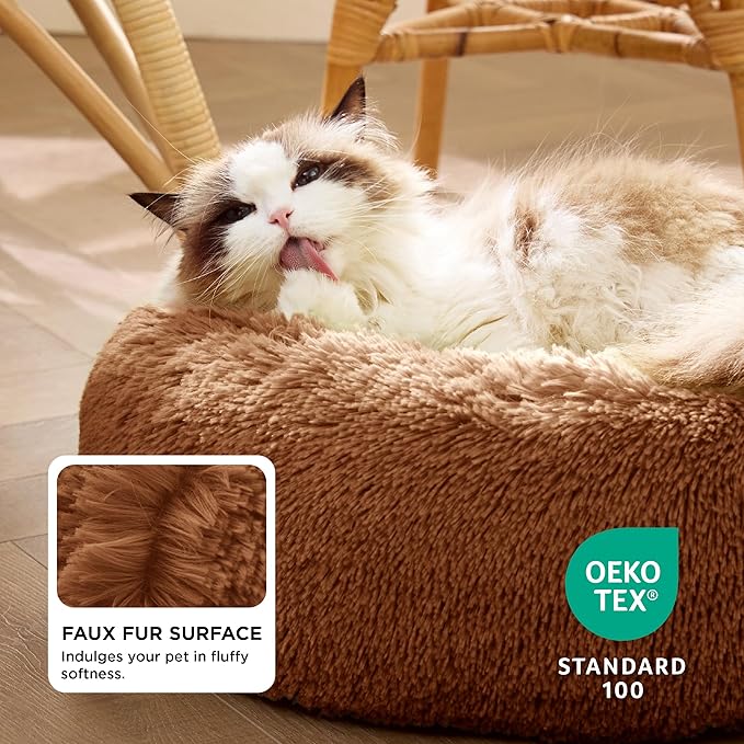Bedsure Calming Cat Beds for Indoor Cats - Small Cat Bed Washable 20 inches, Anti-Slip Round Fluffy