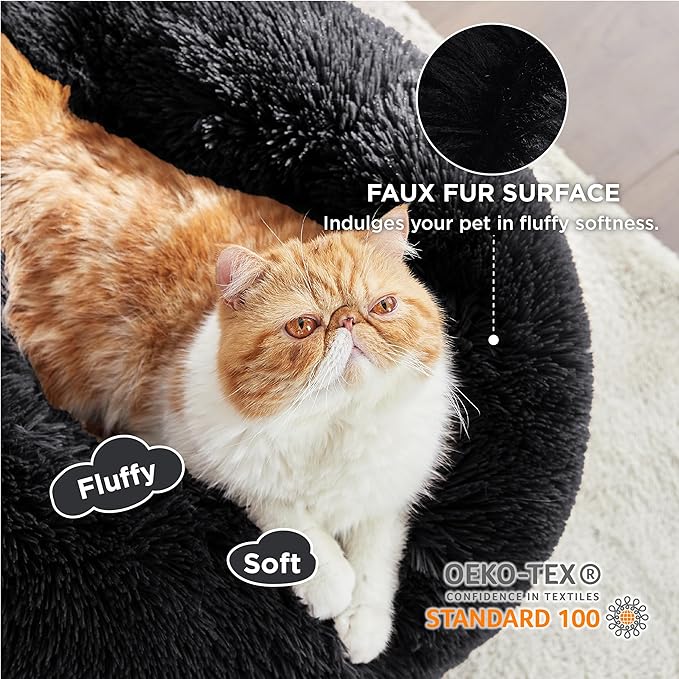 Bedsure Calming Cat Beds for Indoor Cats - Small Cat Bed Washable 20 inches, Anti-Slip Round Fluffy