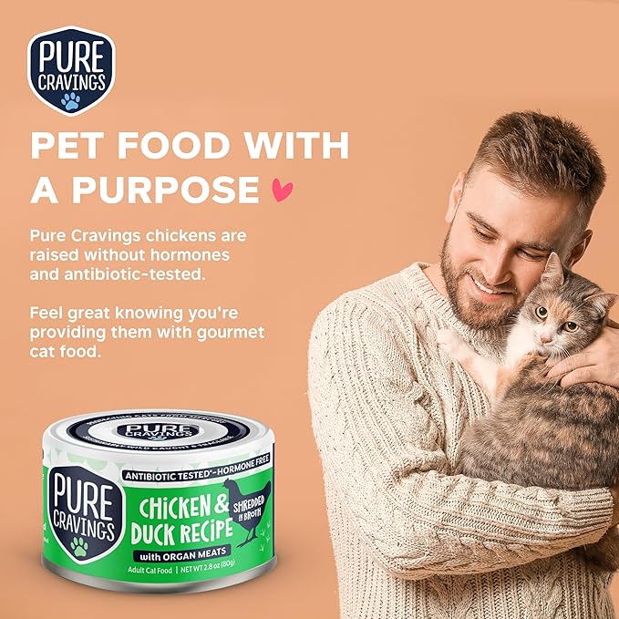 Pure Cravings Chicken and Duck Recipe in Broth, Shredded Wet Cat Food, Grain-Free Protein, Non-GMO