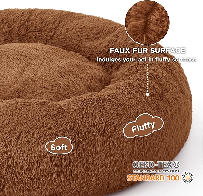 Bedsure Calming Dog Bed for Large Dogs - Donut Washable Large Pet Bed, 36 inches Anti-Slip Round