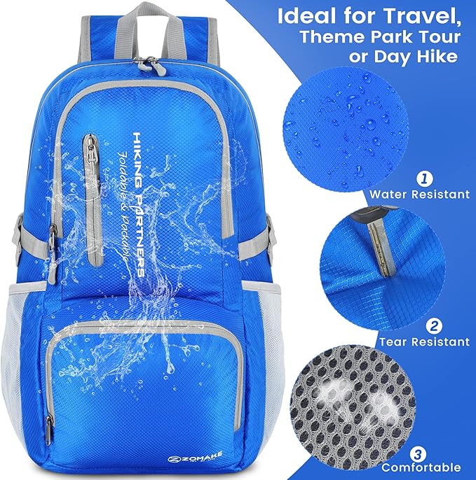 ZOMAKE Lightweight Packable Backpack, 35L Light Foldable Hiking Backpacks Water Resistant