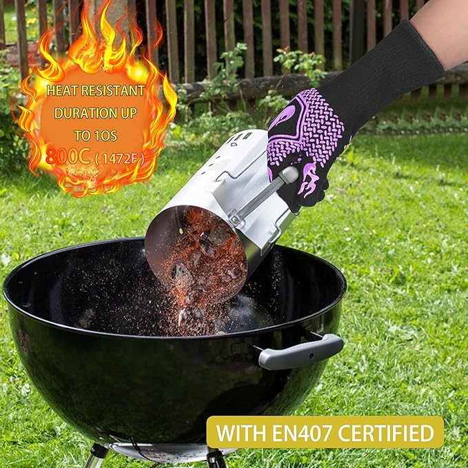 BBQ Fireproof Gloves, Grill Cut-Resistant Gloves 1472°F Heat Resistant Gloves, Non-Slip Silicone
