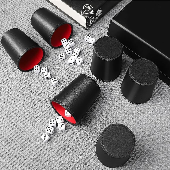 5X Dice Cup Set, PU Leather Dice Shaker Cups with 30 Dices for Bar Party Yahtzee Farkle Dice Games
