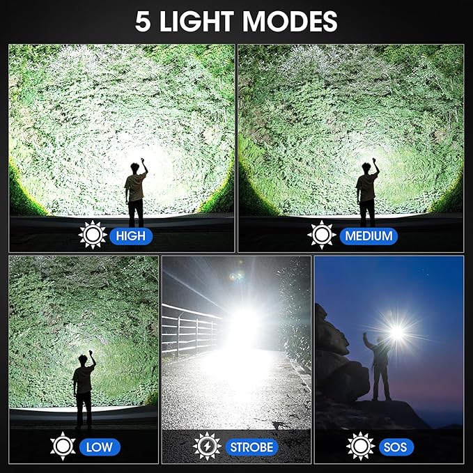 KINGCAESAR 3 Pack Flashlights 90,000High Lumens - Super Bright Rechargeable Flashlight with 5 Light