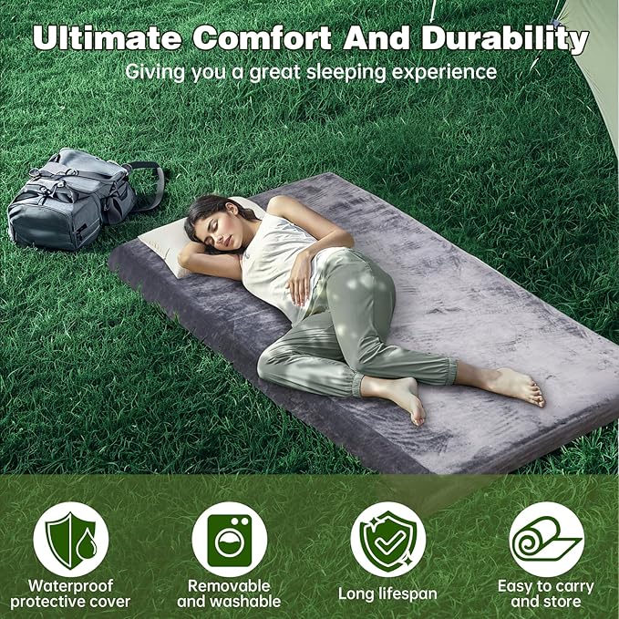 Memory Foam Camping Mattress pad,3 Inch Thick Floor Sleeping Mat Pad for Adults with Waterproof and