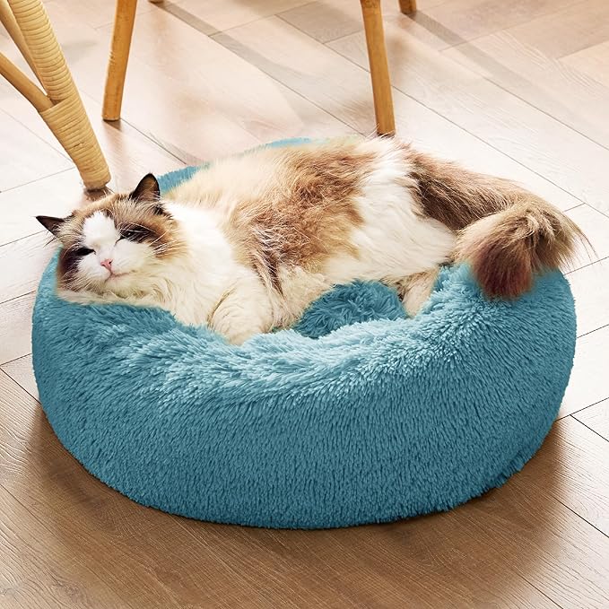 Bedsure Calming Cat Beds for Indoor Cats - Small Cat Bed Washable 20 inches, Anti-Slip Round Fluffy