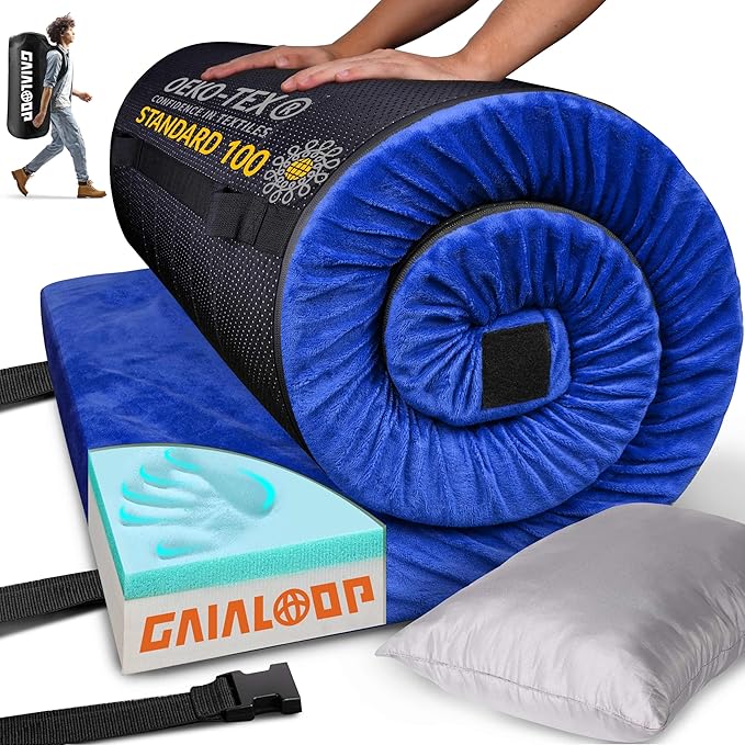 3 Inch GAIALOOP Thick Memory Foam Camping Mattress Sleeping Pad [Car/Tent/Cot] Glamping Portable