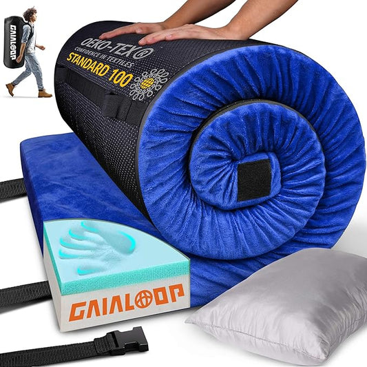 3 Inch GAIALOOP Thick Memory Foam Camping Mattress Sleeping Pad [Car/Tent/Cot] Glamping Portable