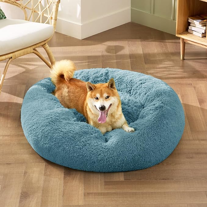 Bedsure Calming Dog Bed for Medium Dogs - Donut Washable Medium Pet Bed, 30 inches Anti-Slip Round