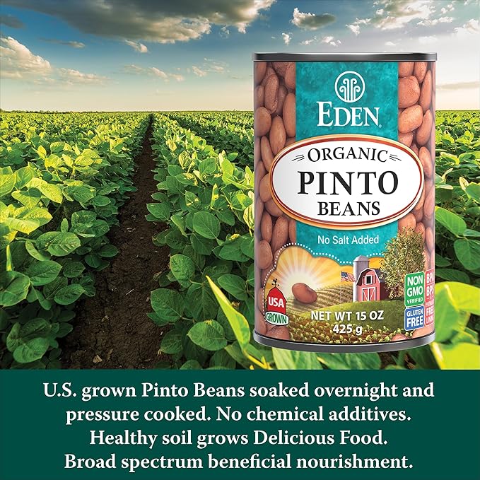 Eden Organic Pinto Beans, 15 oz Can (12-Pack), No Salt Added, Non-GMO, Gluten Free, Vegan, Kosher