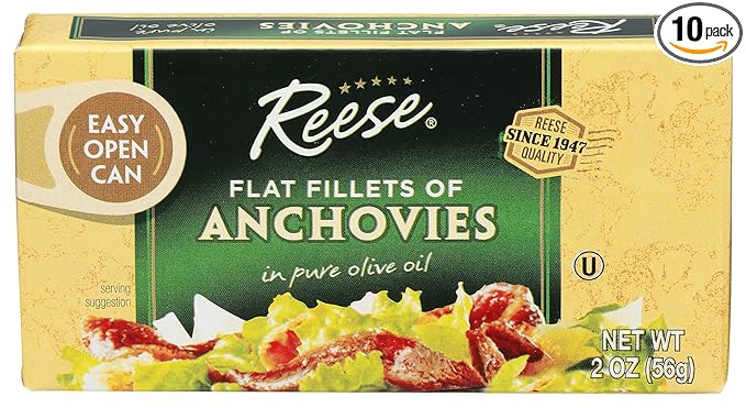 Reese Flat Fillets of Anchovies in Olive Oil 2oz (Pack of 10)