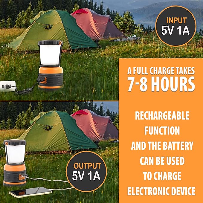 LED Camping Lantern Rechargeable, 1800LM, 4 Light Modes, 4400mAh Power Bank, IP44 Waterproof