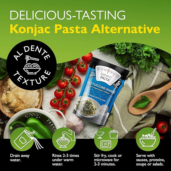 SKINNY PASTA Fettuccine - Healthy Konjac Shirataki Noodles, Low Carb Keto Pasta, Gluten Free, 6 Pack