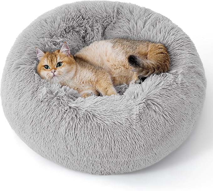 Bedsure Calming Cat Beds for Indoor Cats - Small Cat Bed Washable 20 inches, Anti-Slip Round Fluffy