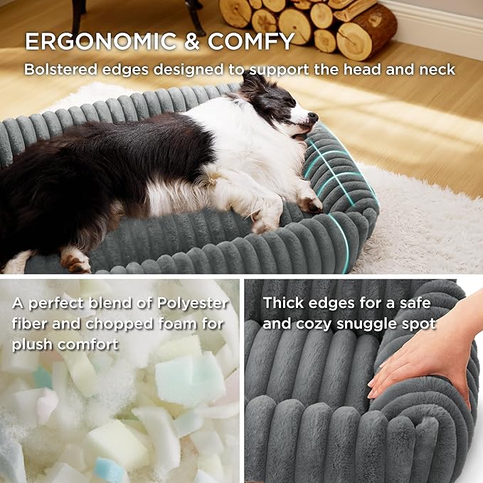 Bedsure Washable Dog Bed for Medium Dogs - Cute Furry Puppy Beds, Rectangle Orthopedic Corduroy