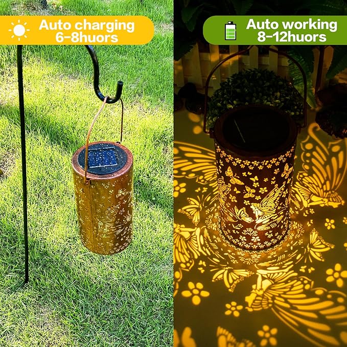 Solar Lanterns Outdoor Hanging Lantern Lights,Fairy Metal Decor Lanterns-Waterproof LED Decorative