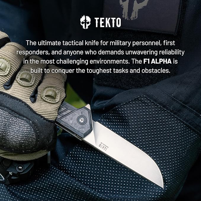 KNIVES F1 Alpha Folding Pocket Knife - Modified Straight Back Blade, Titanium Coated D2 Steel