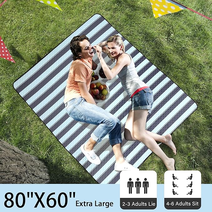 HX&OD Extra Large Picnic Outdoor Blanket, 80”x60” Waterproof Picnic Mat Foldable Camping Blanket
