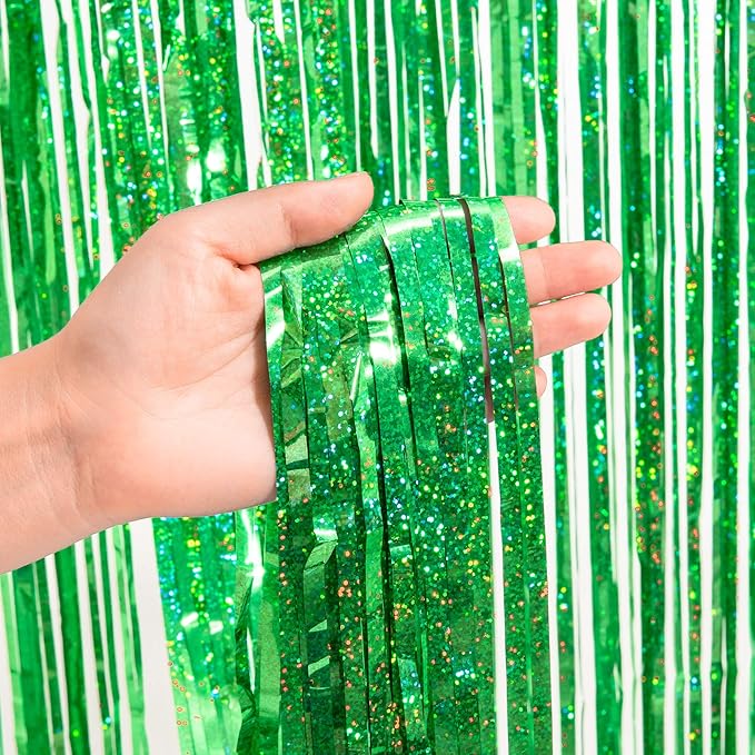 BRAVESHINE Tinsel Foil Fringe Curtains - 2 Pack 3.2 x 8.2 ft Metallic Photo Booth Streamer