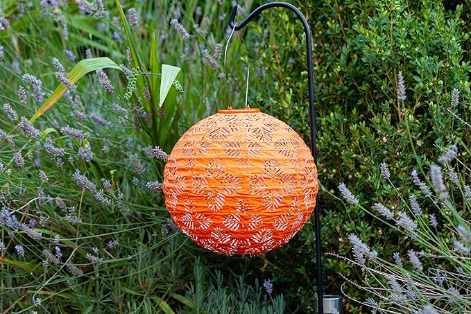 Allsop Soji Stella - Brights Geo Palm - 12" Outdoor Solar Lantern - Clementine
