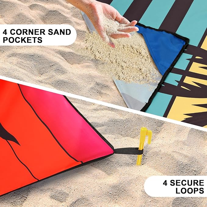 Beach Blanket Waterproof Sandproof Beach Mat 79" X 83"/10'x9'for 2-8 Adults Quick Drying Outdoor