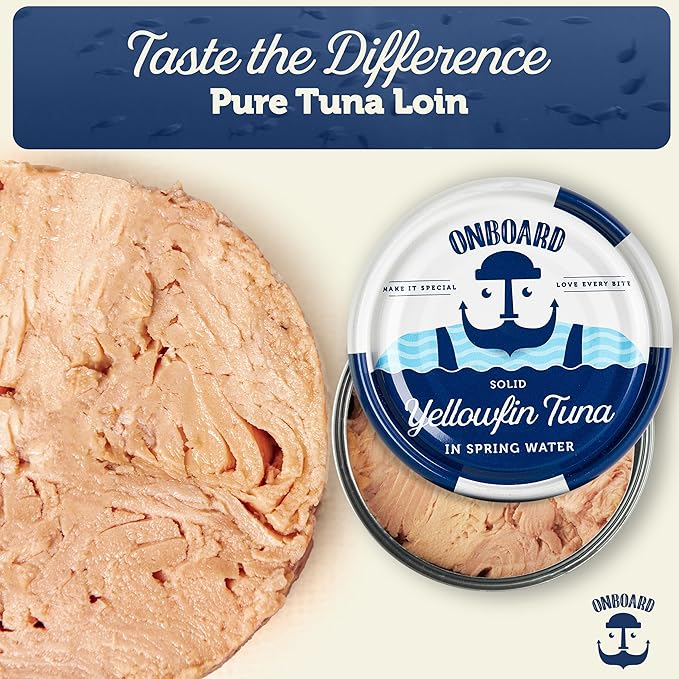 ONBOARD Premium Yellowfin Tuna in Spring Water - 12 Pack Solid Light 5 Oz Cans Sustainably Wild