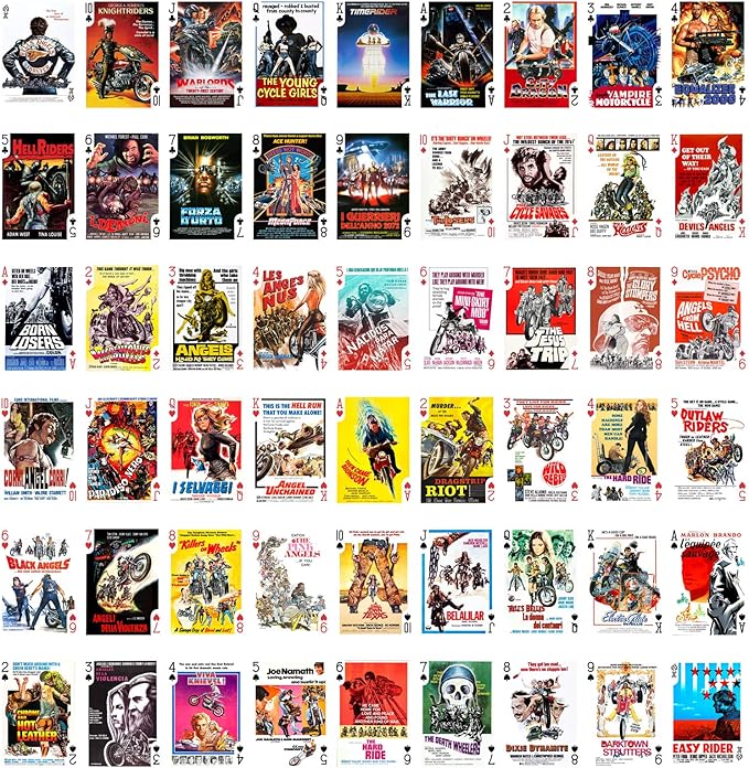 Bikers Playing Cards (Poker Deck 54 Cards All Different) Vintage Bikers Riders Movie Posters