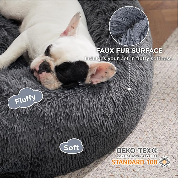 Bedsure Calming Dog Bed for Medium Dogs - Donut Washable Medium Pet Bed, 30 inches Anti-Slip Round