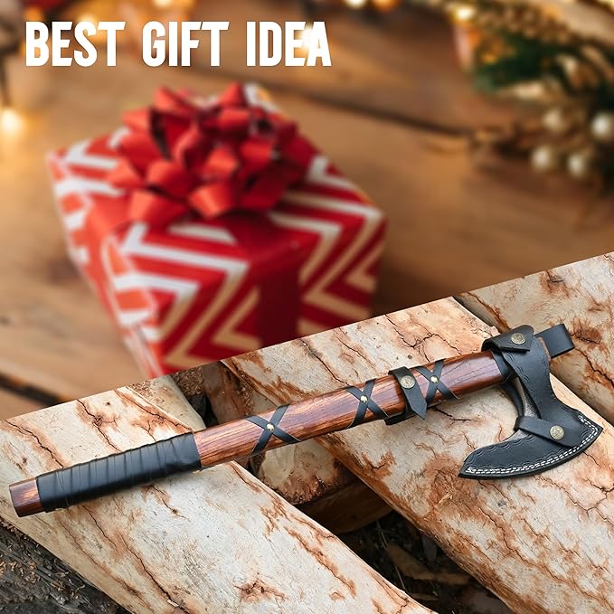 22-Inch Hand-Forged Viking Bearded Axe with Sheath – Survival & Camping Hatchet for Men – Best Gift