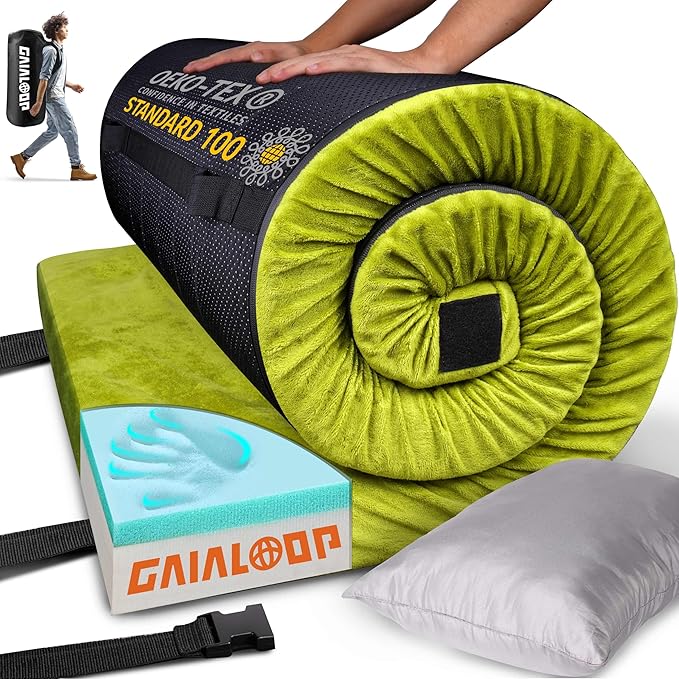 3 Inch GAIALOOP Thick Memory Foam Camping Mattress Sleeping Pad [Car/Tent/Cot] Glamping Portable