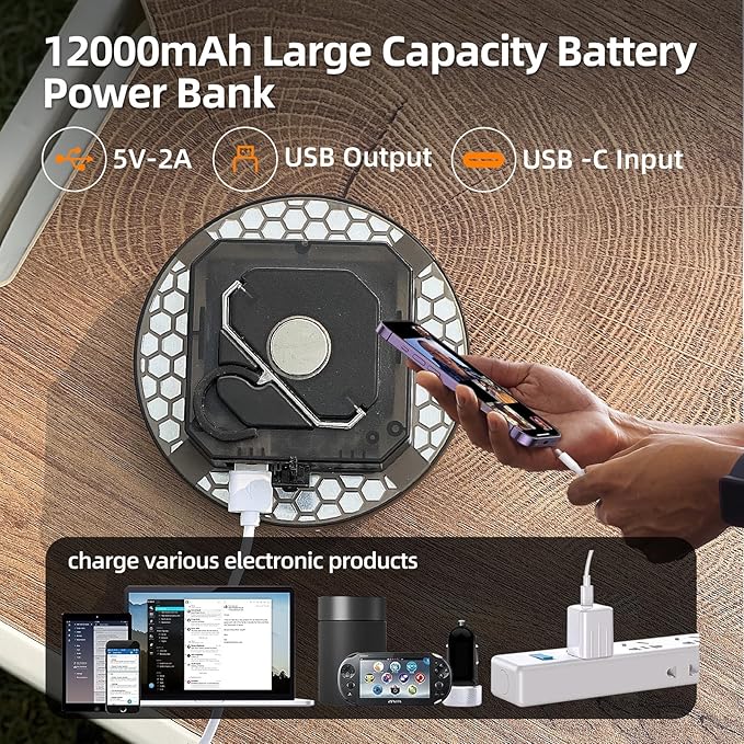 12000mAh 4000LM Camping Lights 3 Color Lighting Modes Bright Rechargeable LED Lamp 40W Hanging Tent