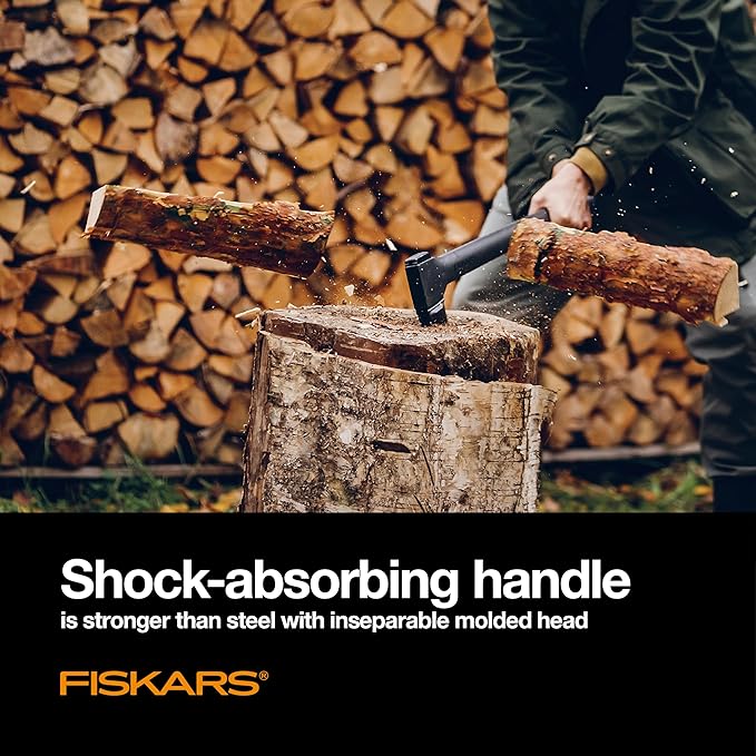 Fiskars X25 Splitting Axe, 28" Wood Splitting Axe for Medium to Large Size Logs with Shock