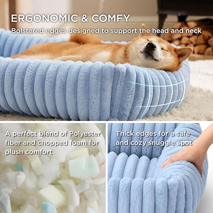 Bedsure Washable Dog Bed for Medium Dogs - Cute Furry Puppy Beds, Rectangle Orthopedic Corduroy