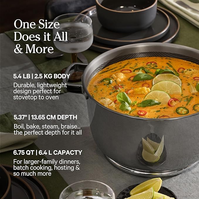 Our Place Titanium Perfect Pot Pro - 6.75 Qt No-Coating Nonstick Stock Pot | Tri-Ply Titanium &