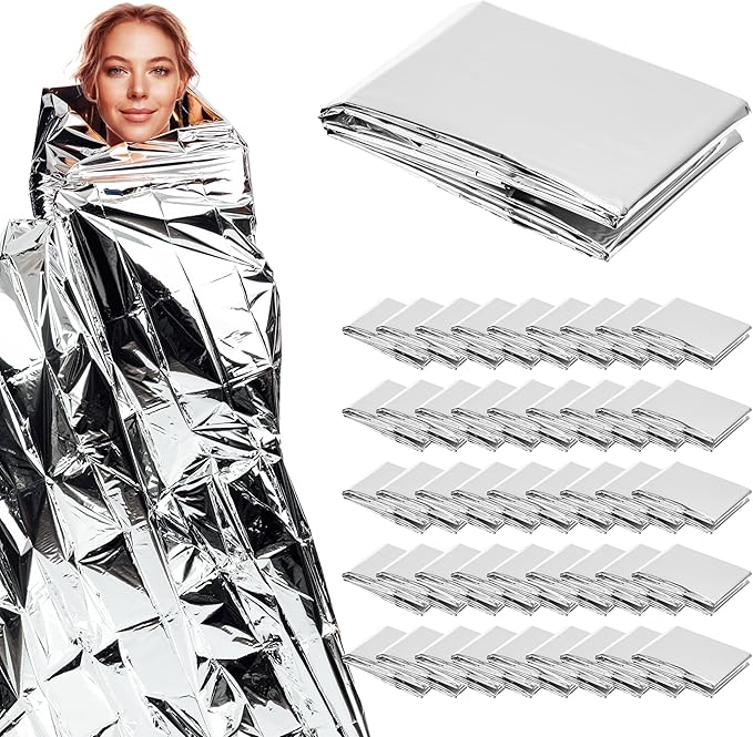 Winterlace Emergency Blankets 50-Pack (52??x 82?? Thermal Mylar Survival Rescue Camping Heat