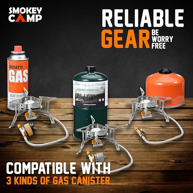 Camping Cookware Mess Kit Set with Stove - Backpacking Camping Pots and Pans Set, All in One