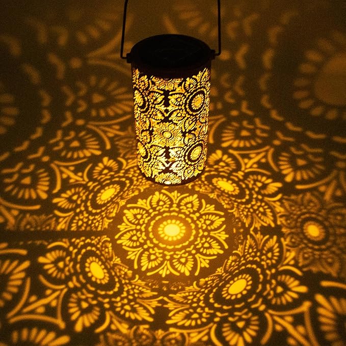 Solar Lanterns Outdoor Hanging Lantern Lights,Sunflower Metal Decor Lanterns-Waterproof LED